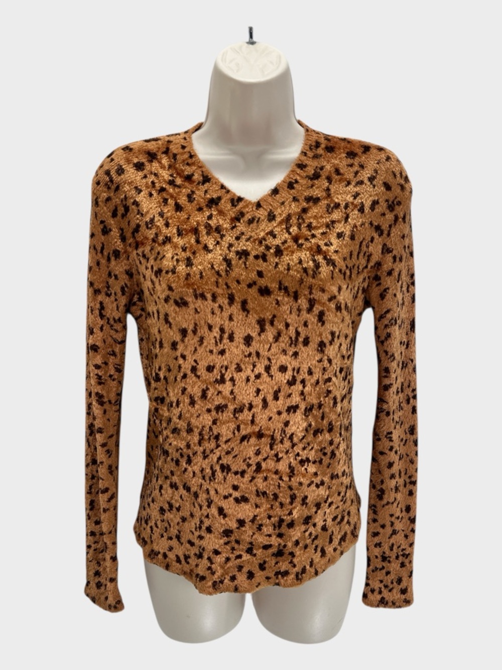 Vintage ii Sisters Leopard Print Fuzzy Sweater Top Y2K Indie Sleaze Grunge Knit